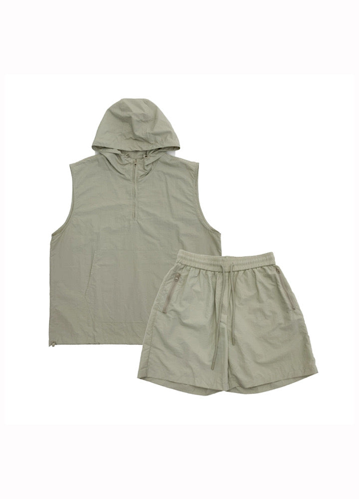 Basic Casual Design Hooded Vest Short Bottoms Setup  OR0829