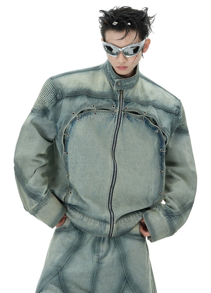 Basic fringe distressed washed denim setup  OR0830