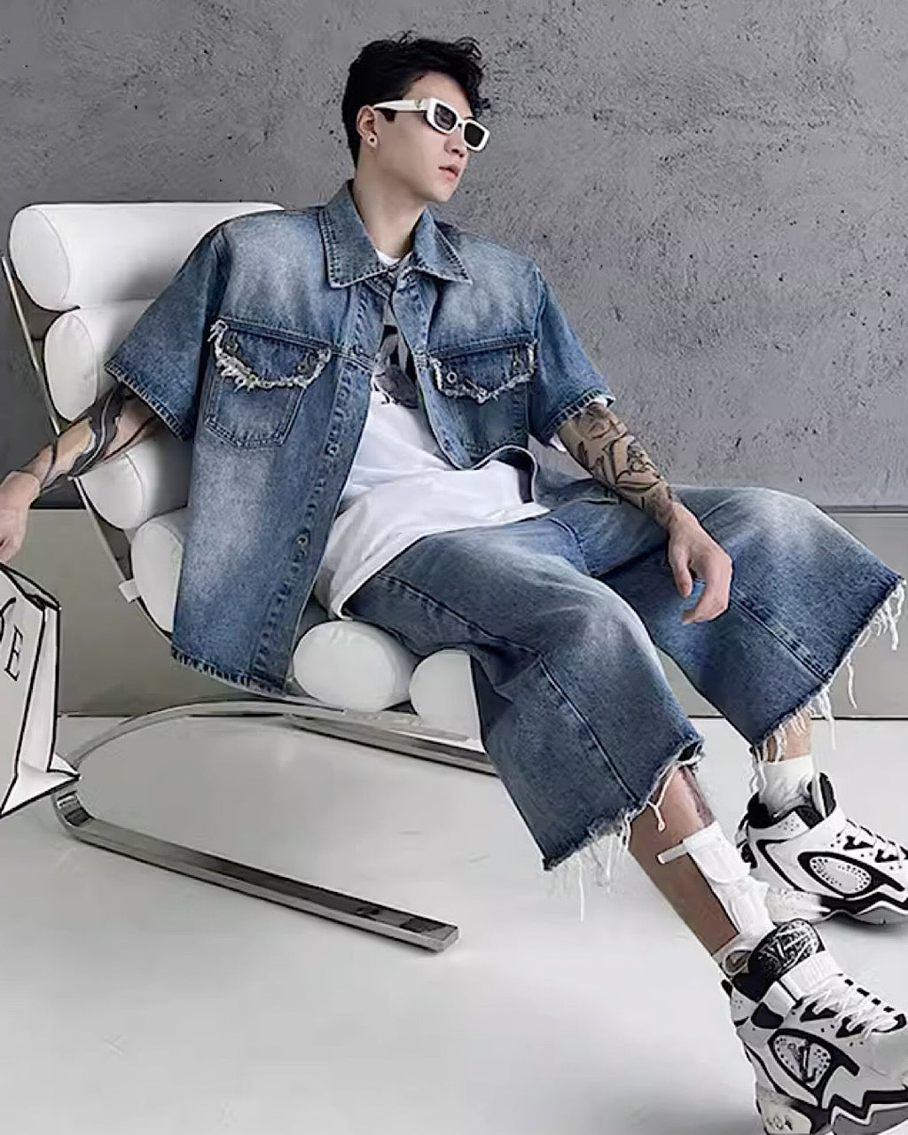 Casual design rough silhouette damage denim setup  OR0844
