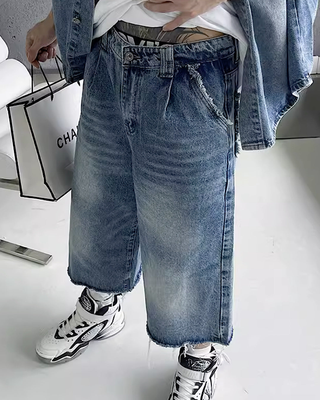 Casual design rough silhouette damage denim setup  OR0844