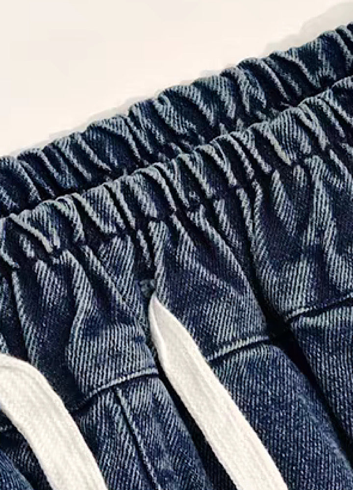 Blue wash full damage design cargo wide denim pants  OR0850