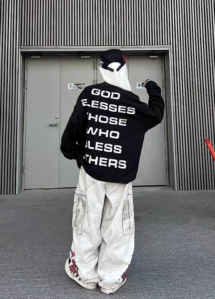 Whitewashed base with red point design wide cargo denim pants  OR0851