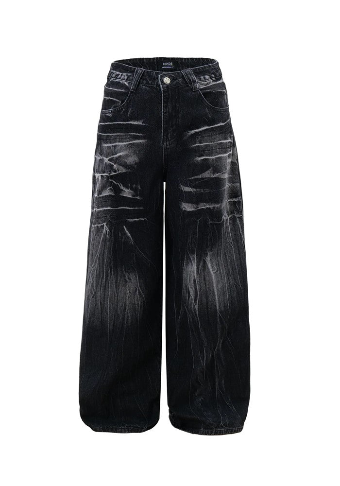 Fully washed design basic black denim pants  OR0856