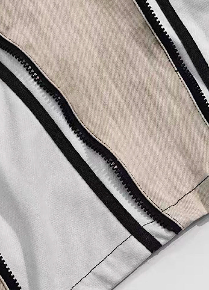 Fully custom zipper design wine white wide denim pants  OR0857