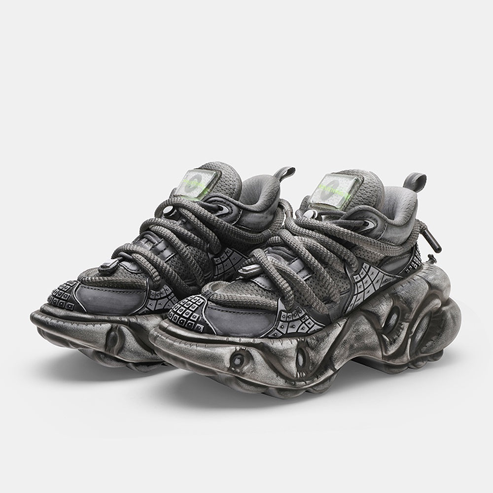Grey silver dull color gimmick wide sneakers  OR0859