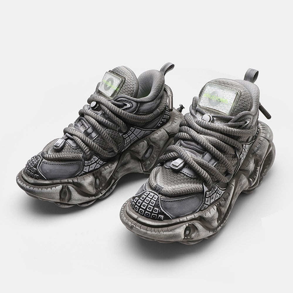 Grey silver dull color gimmick wide sneakers  OR0859
