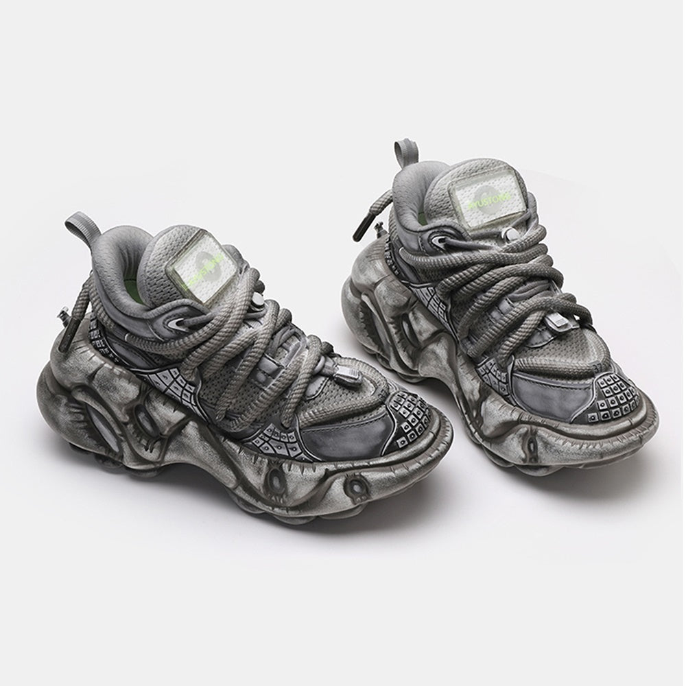Grey silver dull color gimmick wide sneakers  OR0859