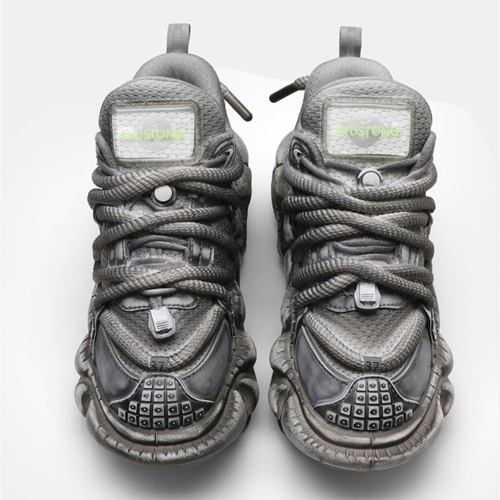 Grey silver dull color gimmick wide sneakers  OR0859