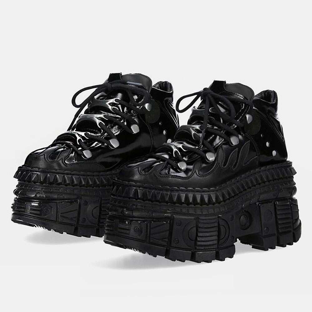 High Road Simple Black Platform Sneakers  OR0860