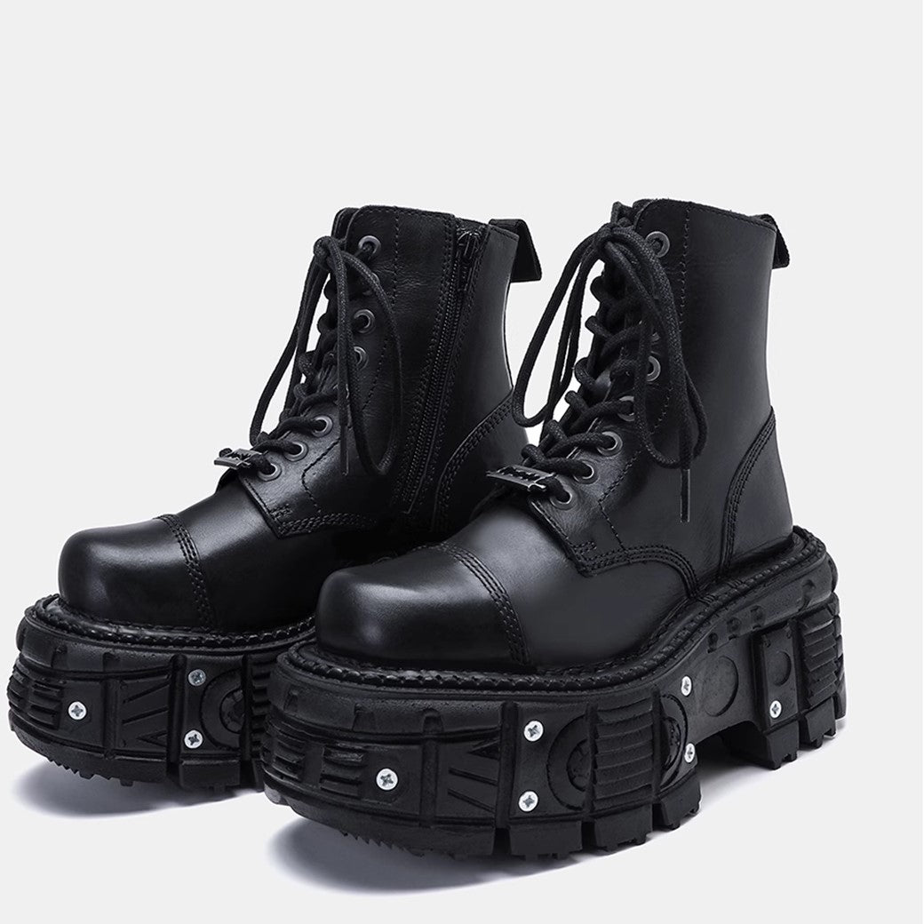 Big platform silhouette design black leather boots  OR0866