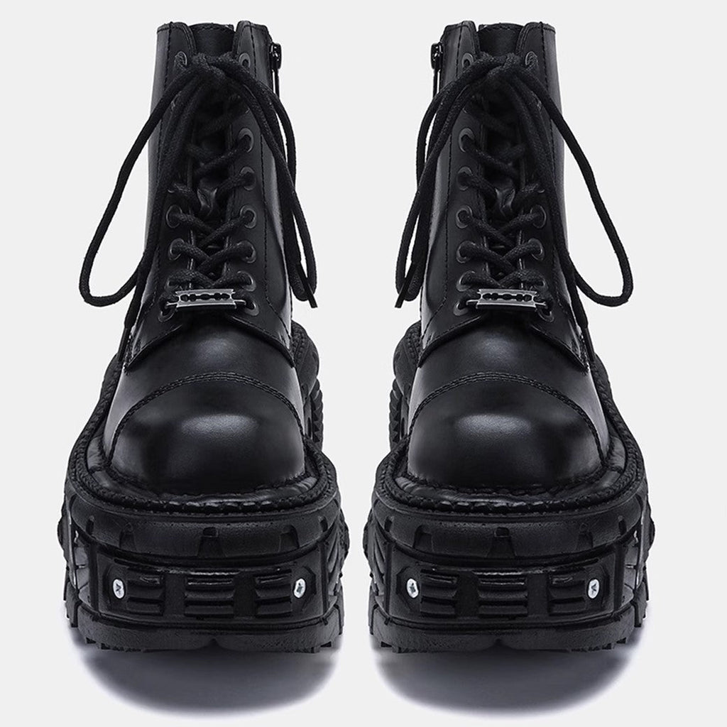 Big platform silhouette design black leather boots  OR0866