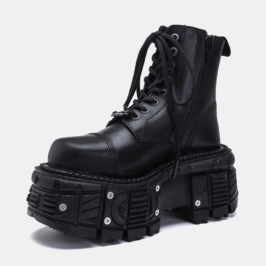 Big platform silhouette design black leather boots  OR0866