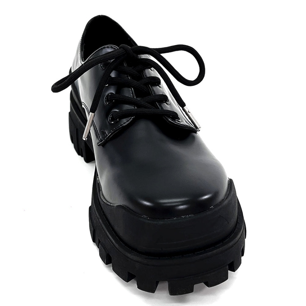 High-mode style black ankh shiny boots  OR0876