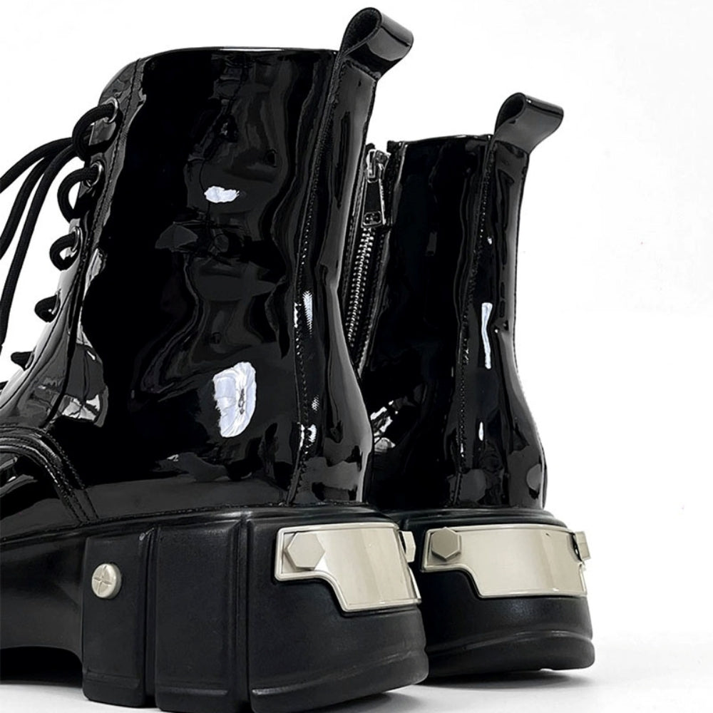 Shiny black synthetic leather high cut silhouette boots  OR0878