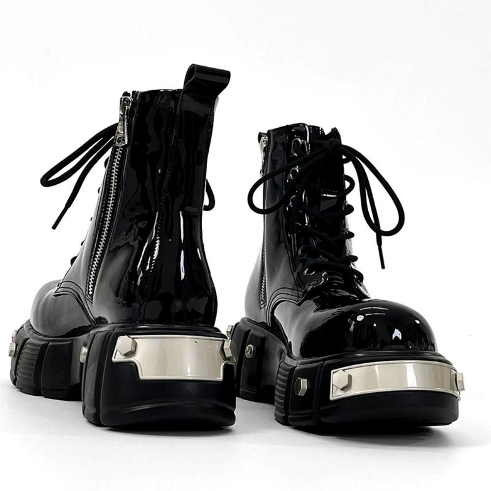 Shiny black synthetic leather high cut silhouette boots  OR0878
