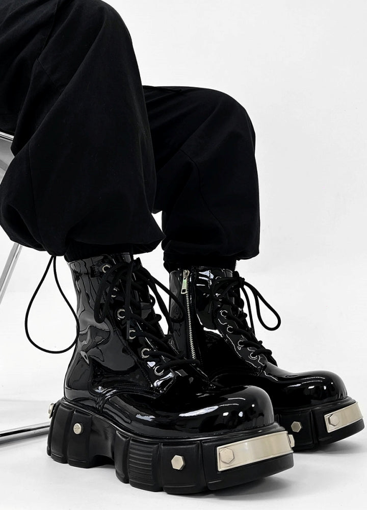 Shiny black synthetic leather high cut silhouette boots  OR0878