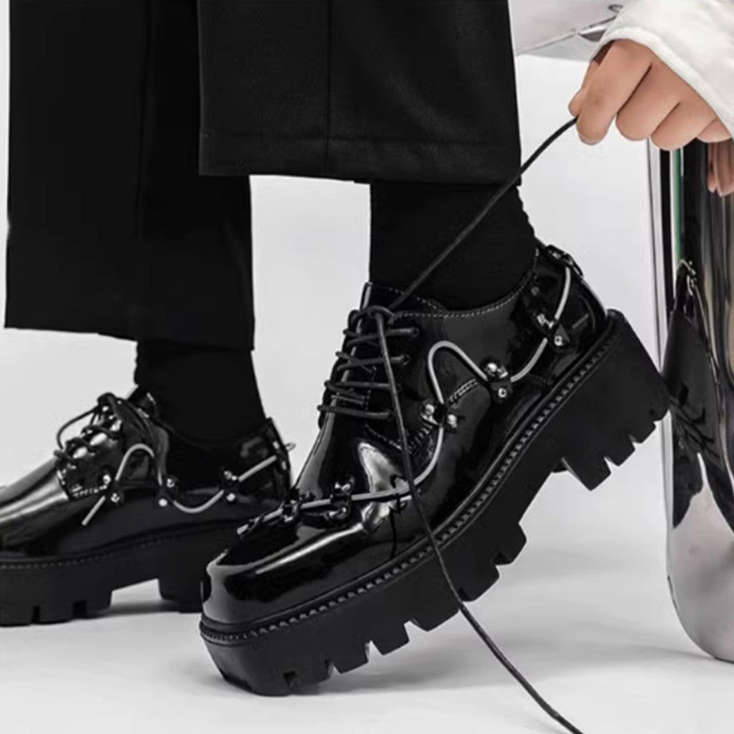 Full metal lace design black ankle platform sneaker boots  OR0883