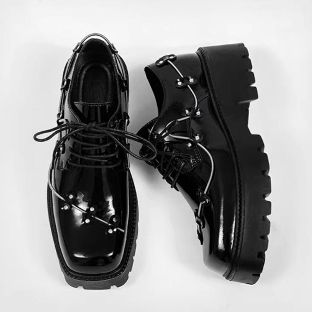 Full metal lace design black ankle platform sneaker boots  OR0883