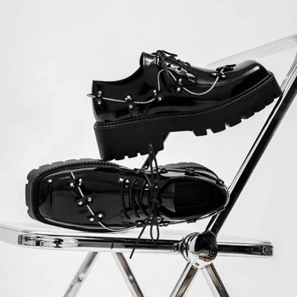 Full metal lace design black ankle platform sneaker boots  OR0883