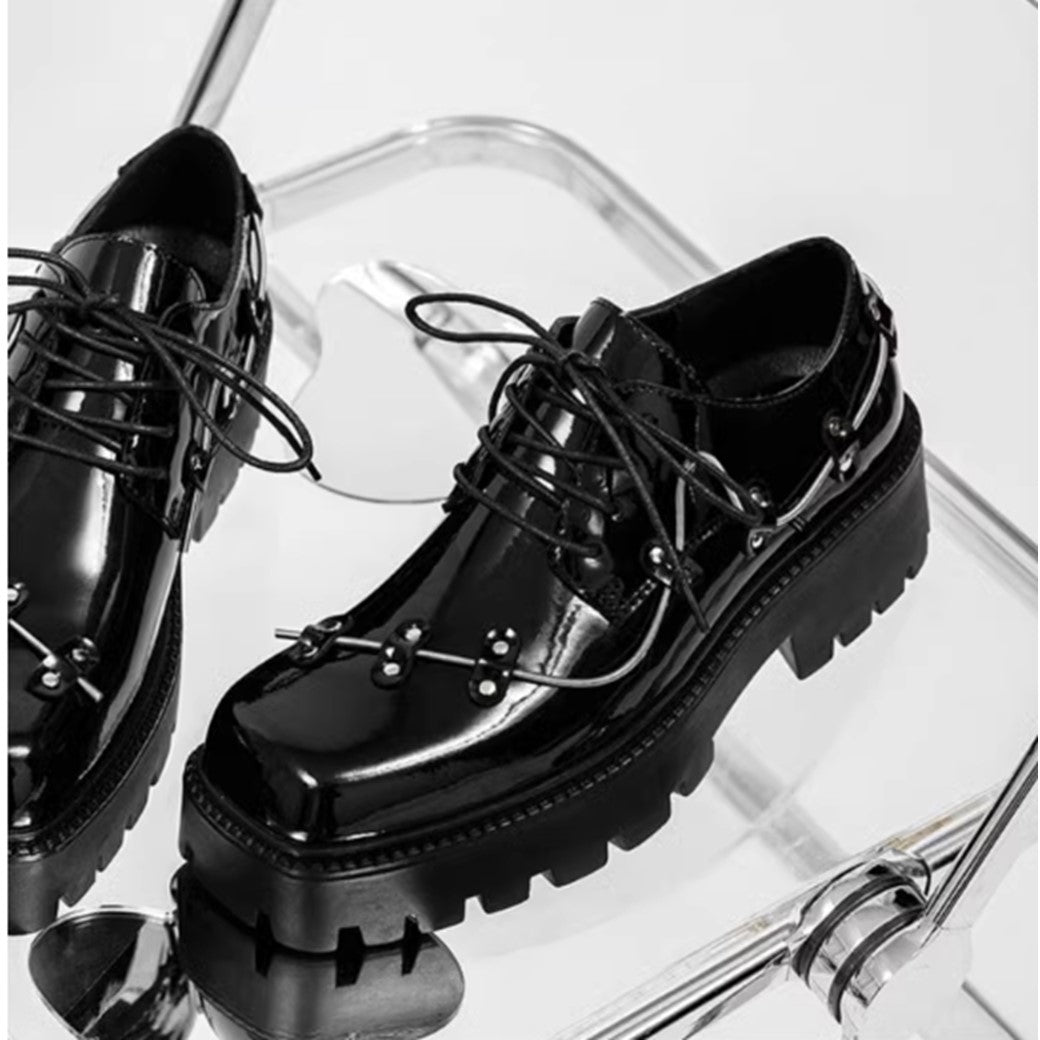 Full metal lace design black ankle platform sneaker boots  OR0883