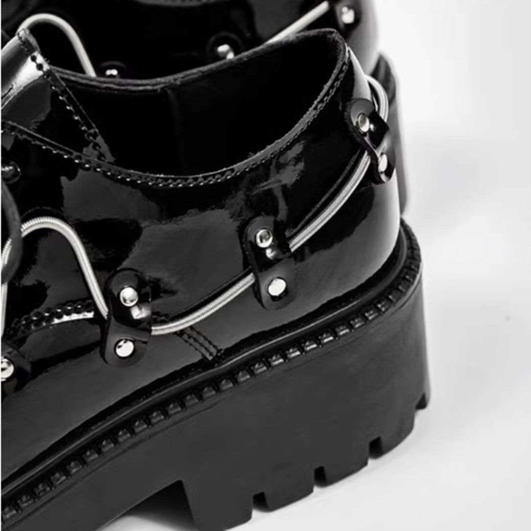 Full metal lace design black ankle platform sneaker boots  OR0883