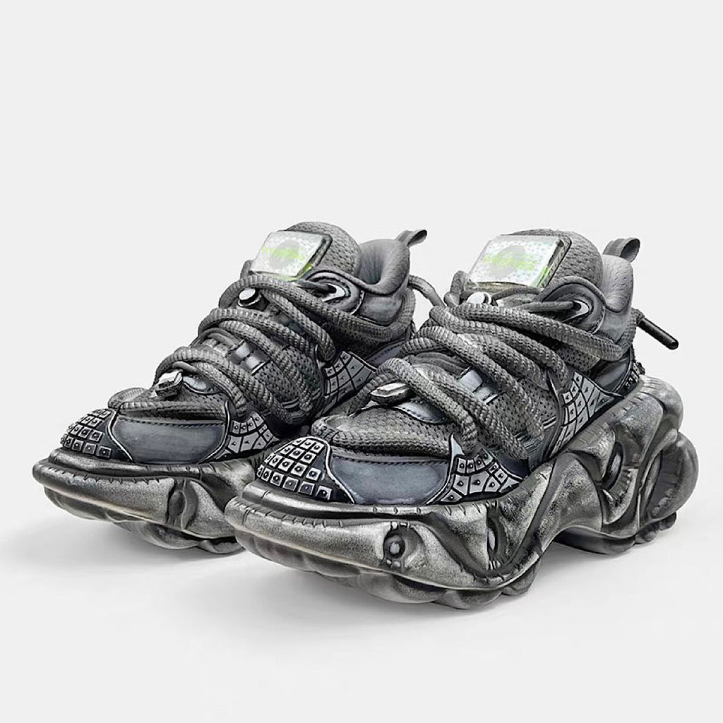 Decadent distressed finish grey silver dull color gimmick wide sneakers  OR0884