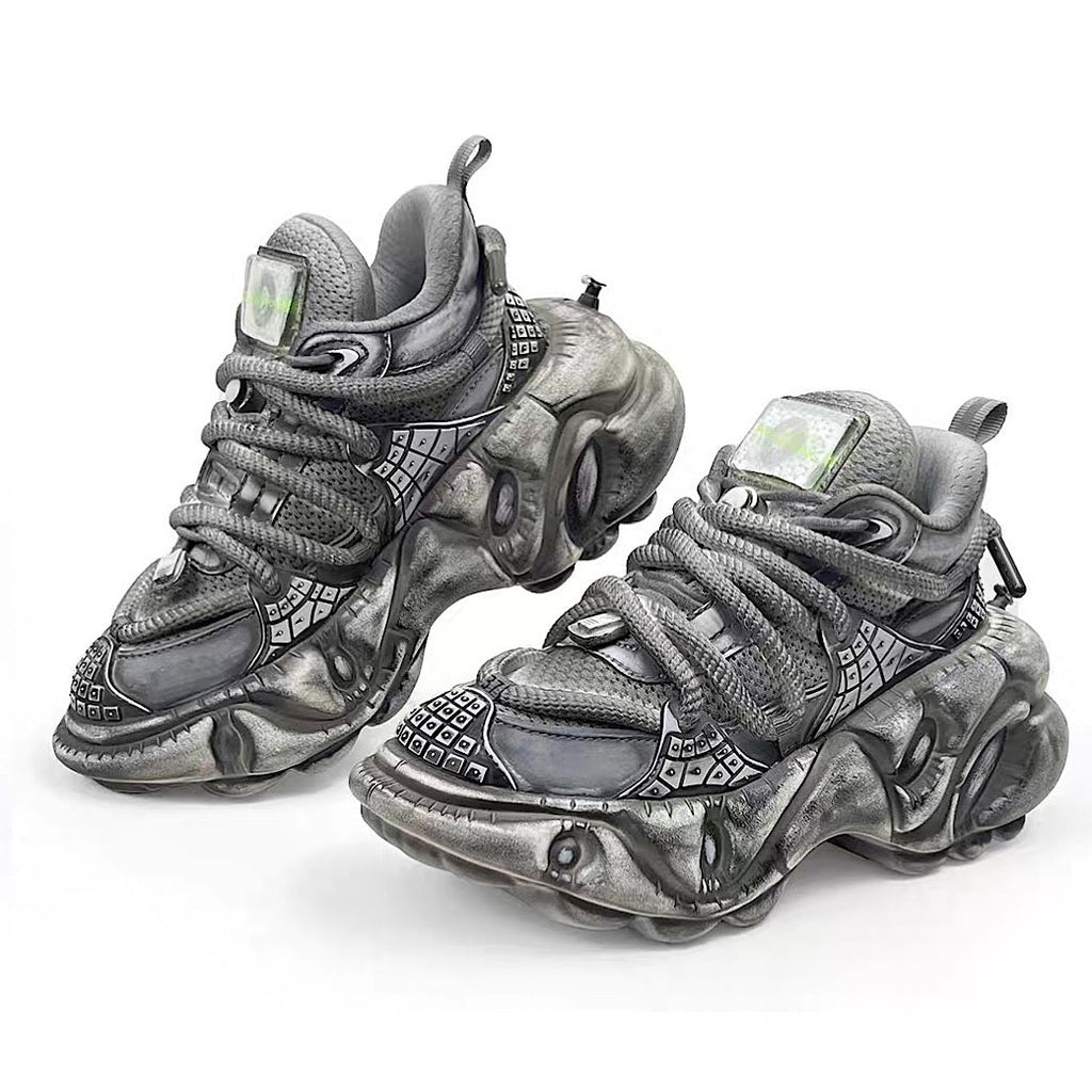 Decadent distressed finish grey silver dull color gimmick wide sneakers  OR0884