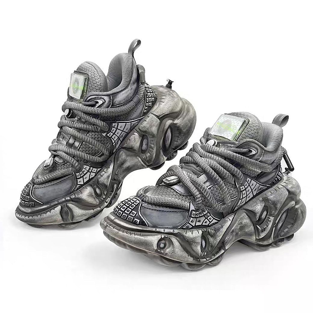 Decadent distressed finish grey silver dull color gimmick wide sneakers  OR0884