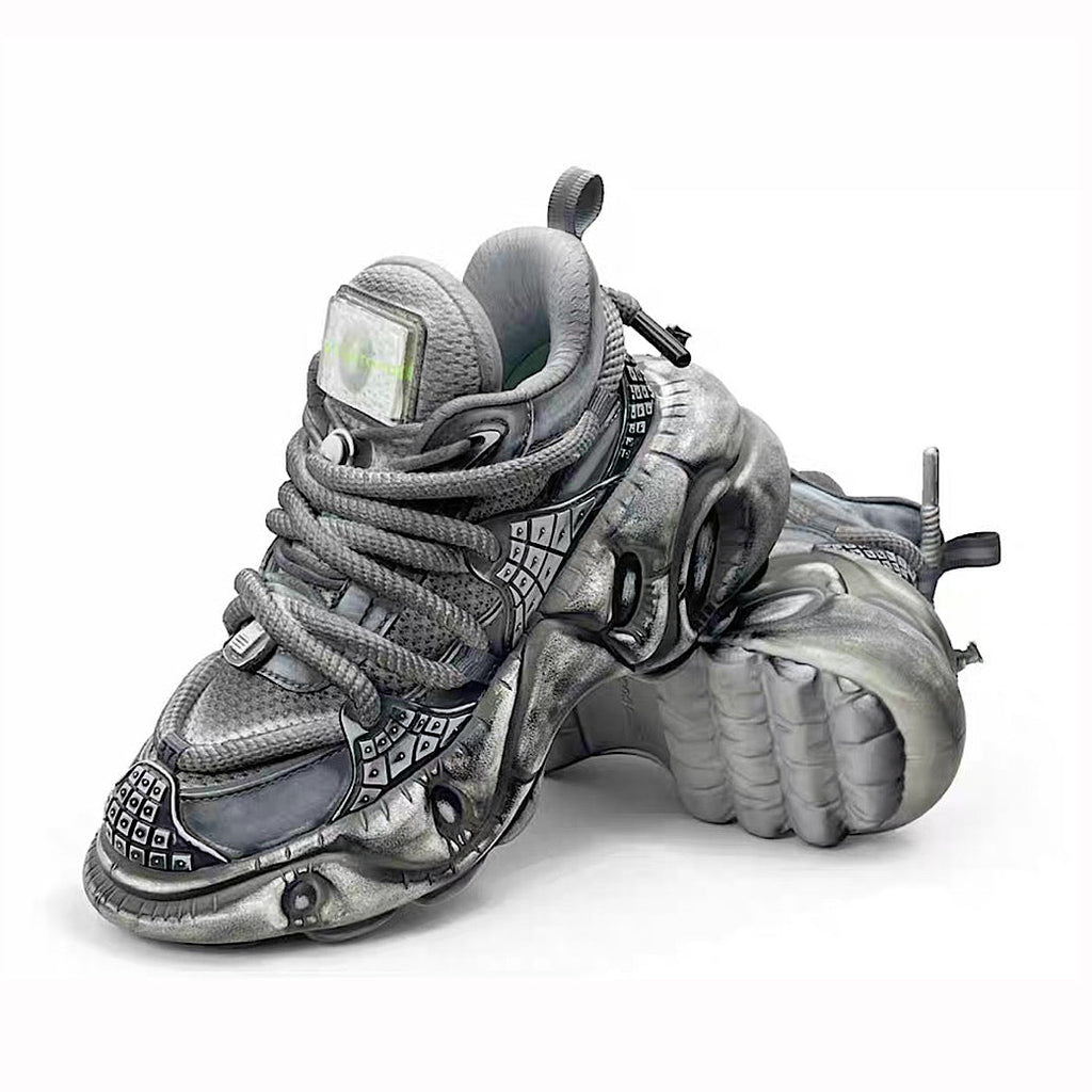 Decadent distressed finish grey silver dull color gimmick wide sneakers  OR0884