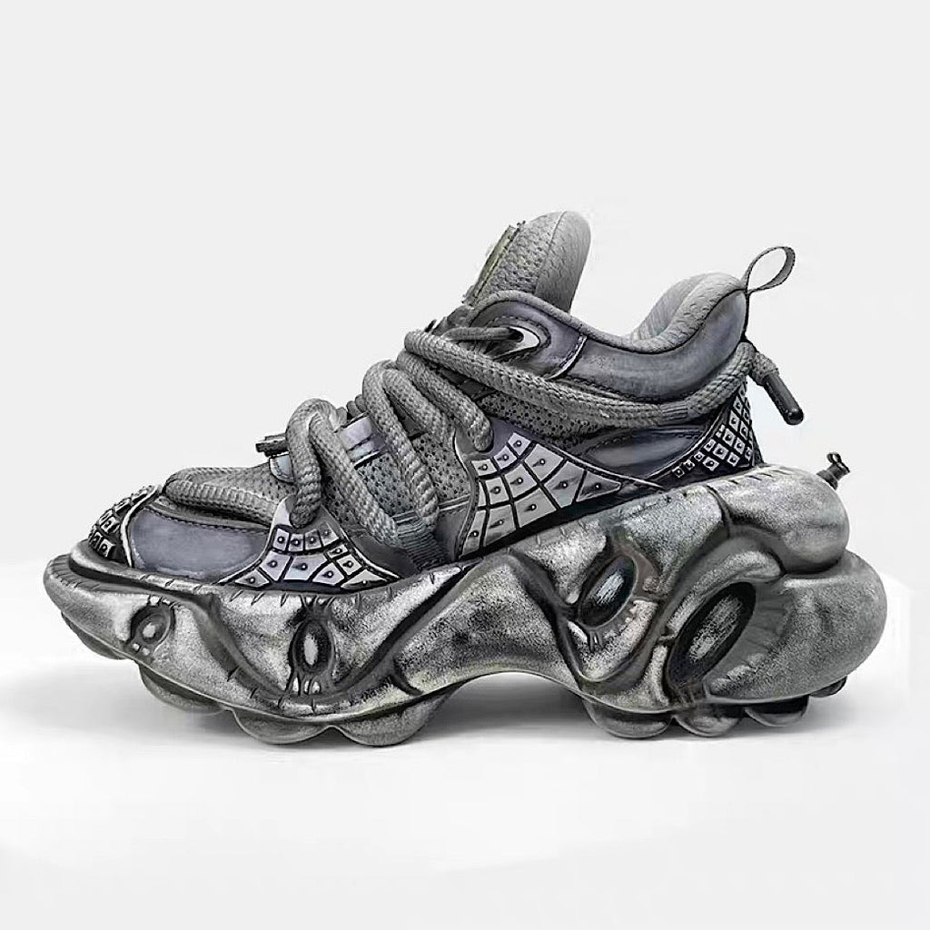 Decadent distressed finish grey silver dull color gimmick wide sneakers  OR0884