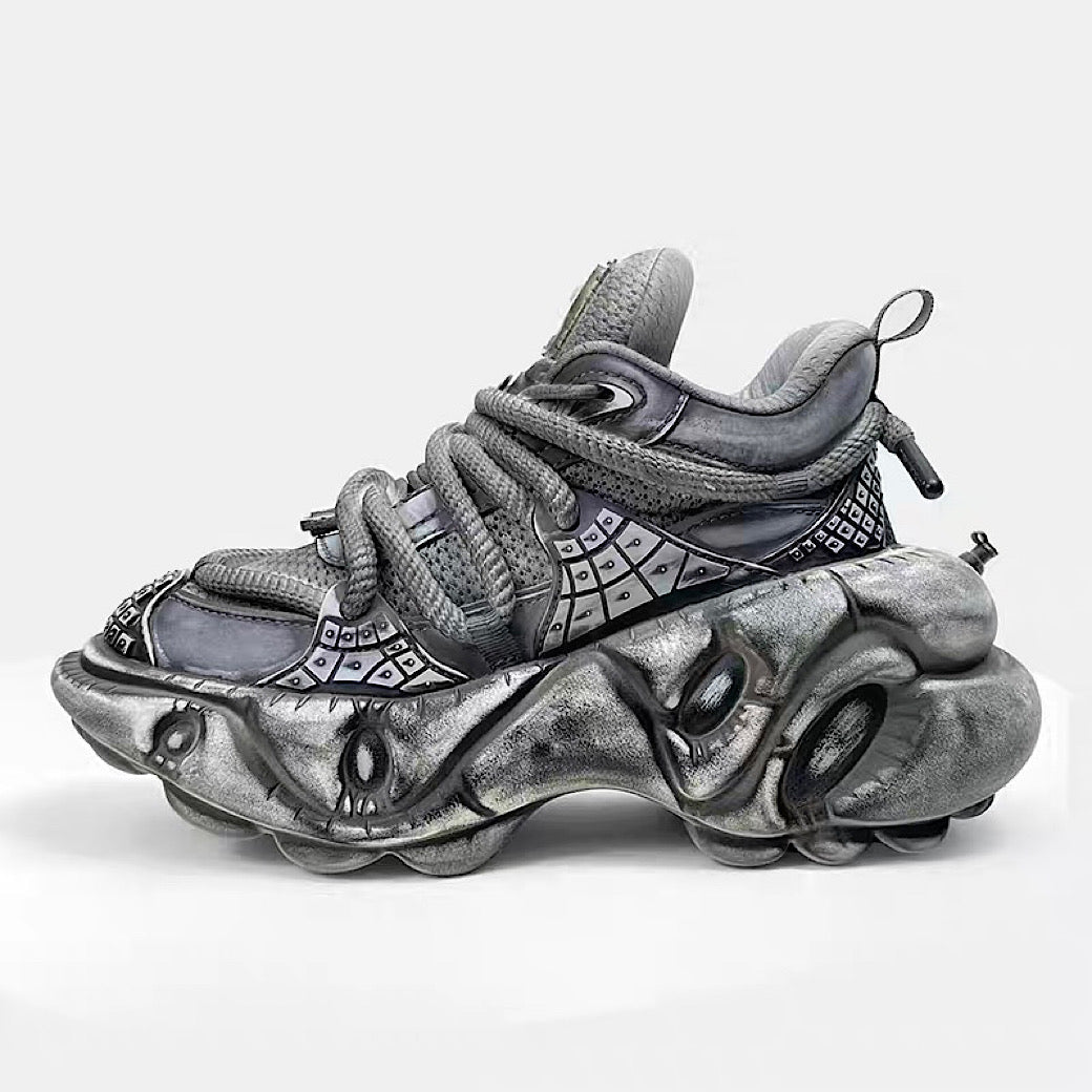 Decadent distressed finish grey silver dull color gimmick wide sneakers  OR0884