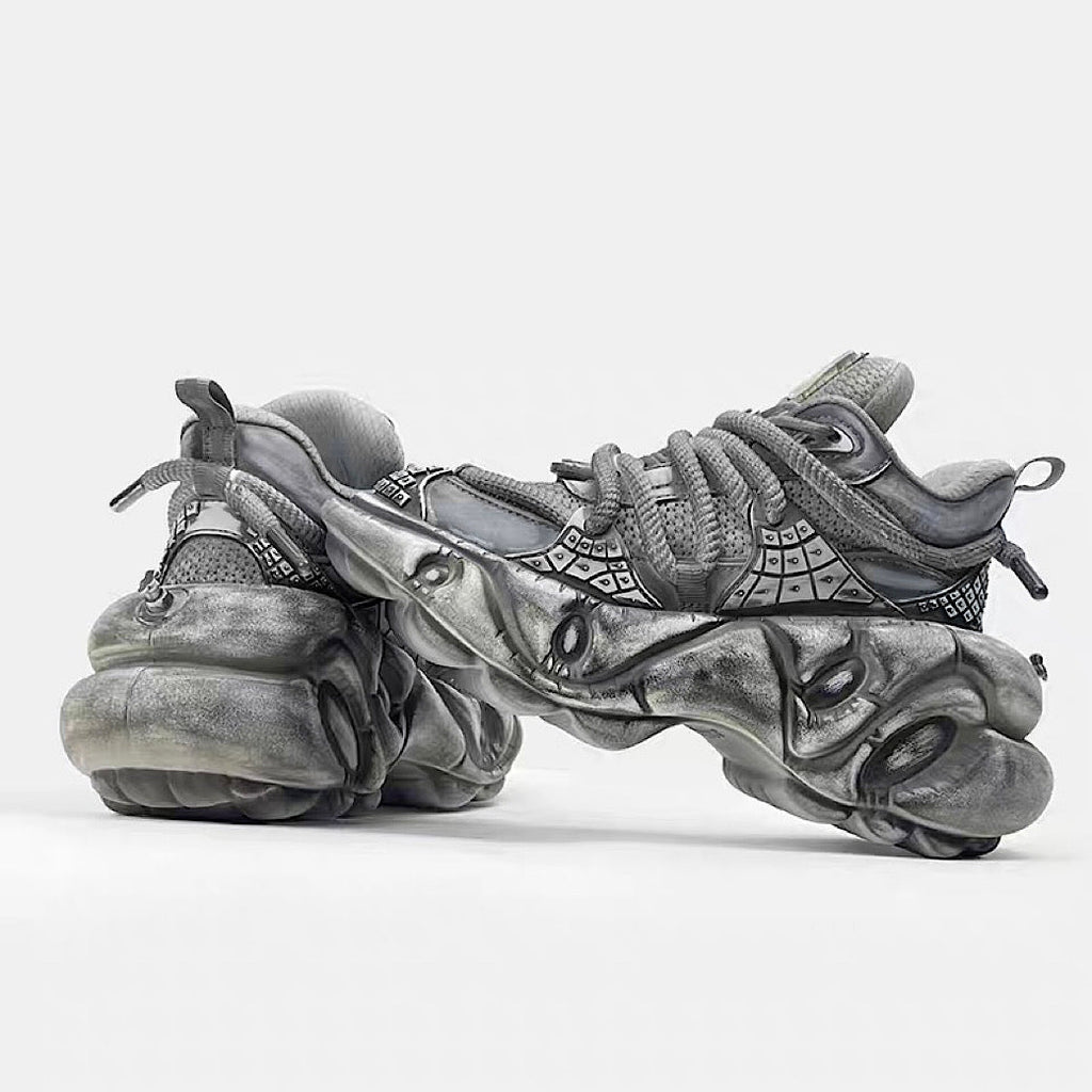 Decadent distressed finish grey silver dull color gimmick wide sneakers  OR0884