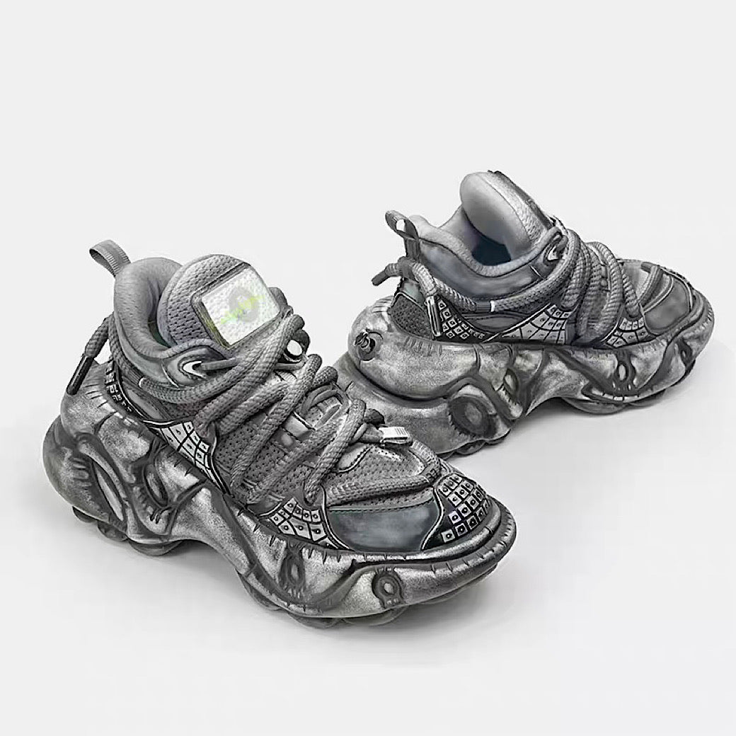 Decadent distressed finish grey silver dull color gimmick wide sneakers  OR0884