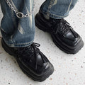 Simple black color thick sole silhouette leather sneakers  OR0888