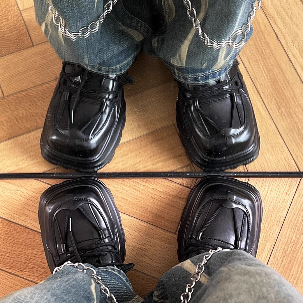 Simple black color thick sole silhouette leather sneakers  OR0888