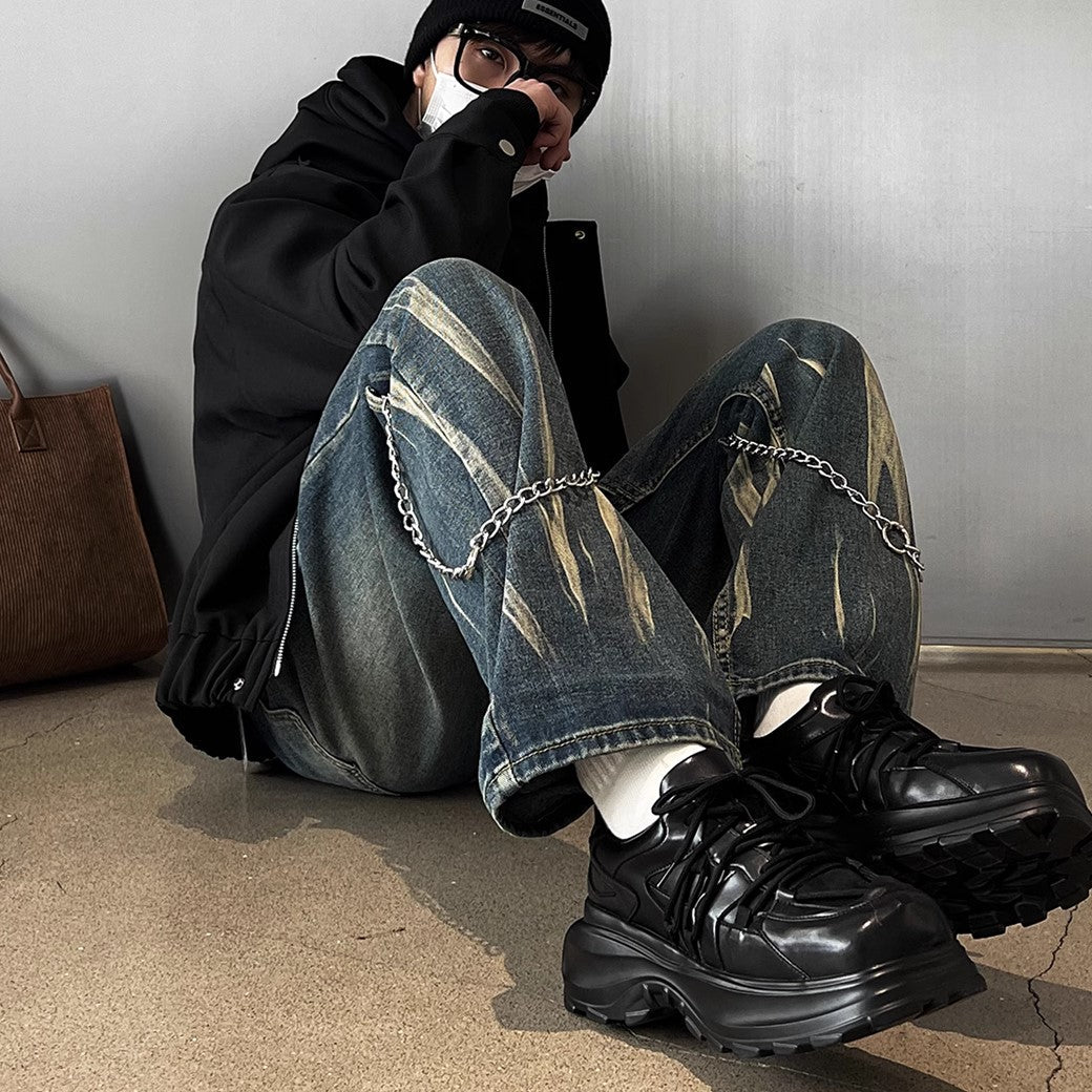 Simple black color thick sole silhouette leather sneakers  OR0888