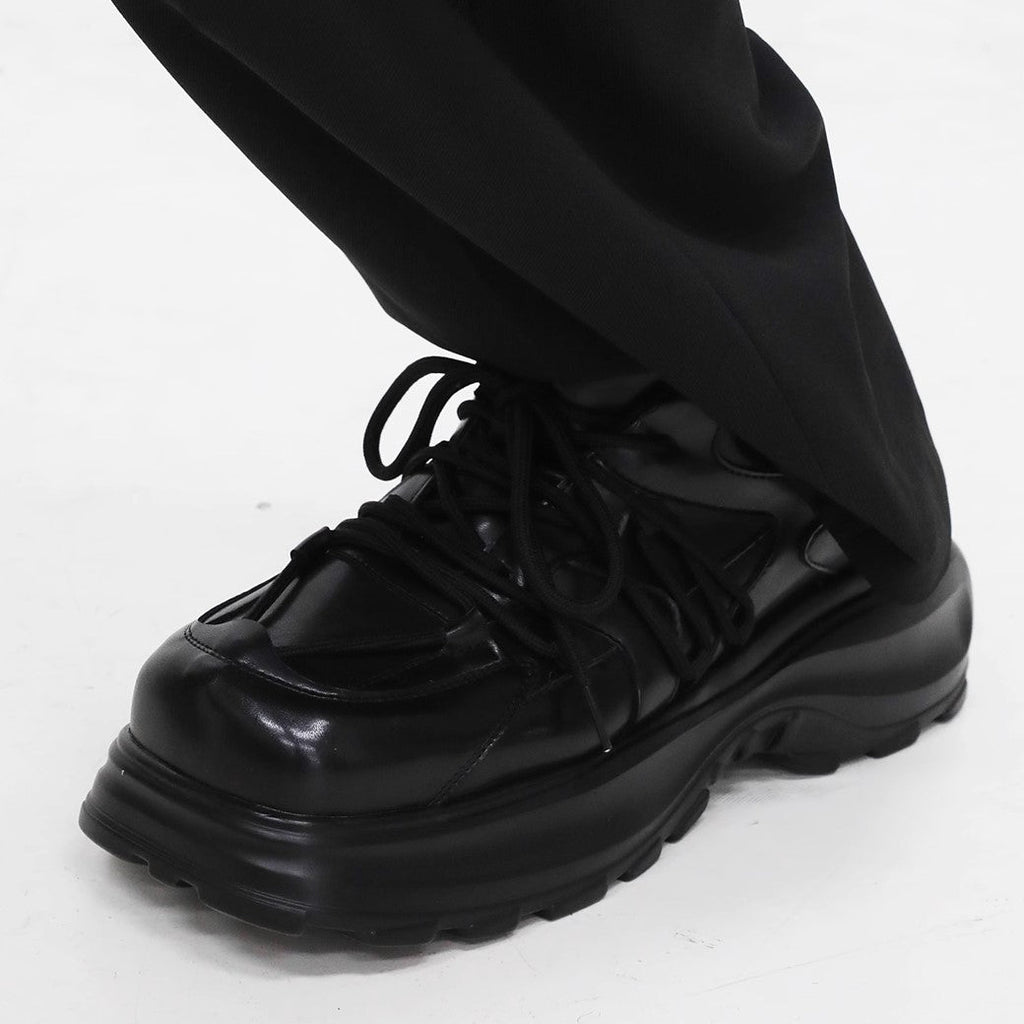 Simple black color thick sole silhouette leather sneakers  OR0888