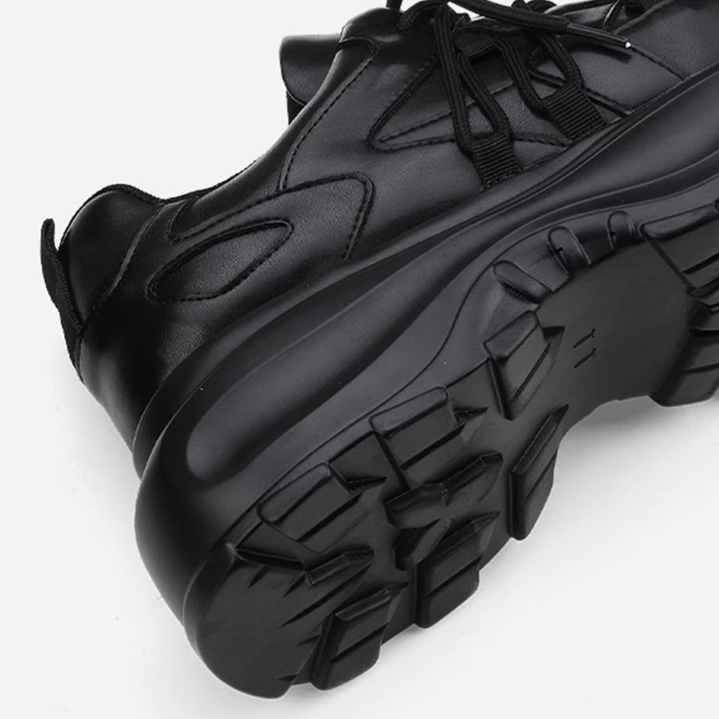 Simple black color thick sole silhouette leather sneakers  OR0888