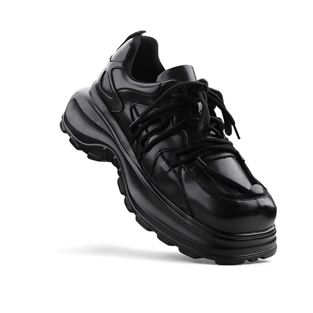 Simple black color thick sole silhouette leather sneakers  OR0888