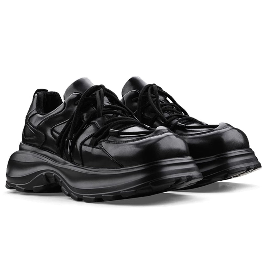 Simple black color thick sole silhouette leather sneakers  OR0888