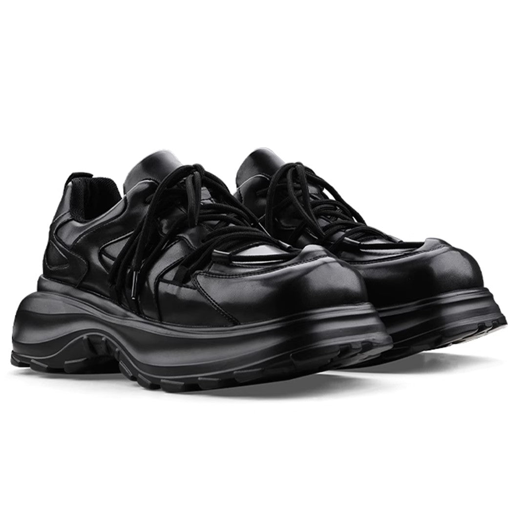 Simple black color thick sole silhouette leather sneakers  OR0888
