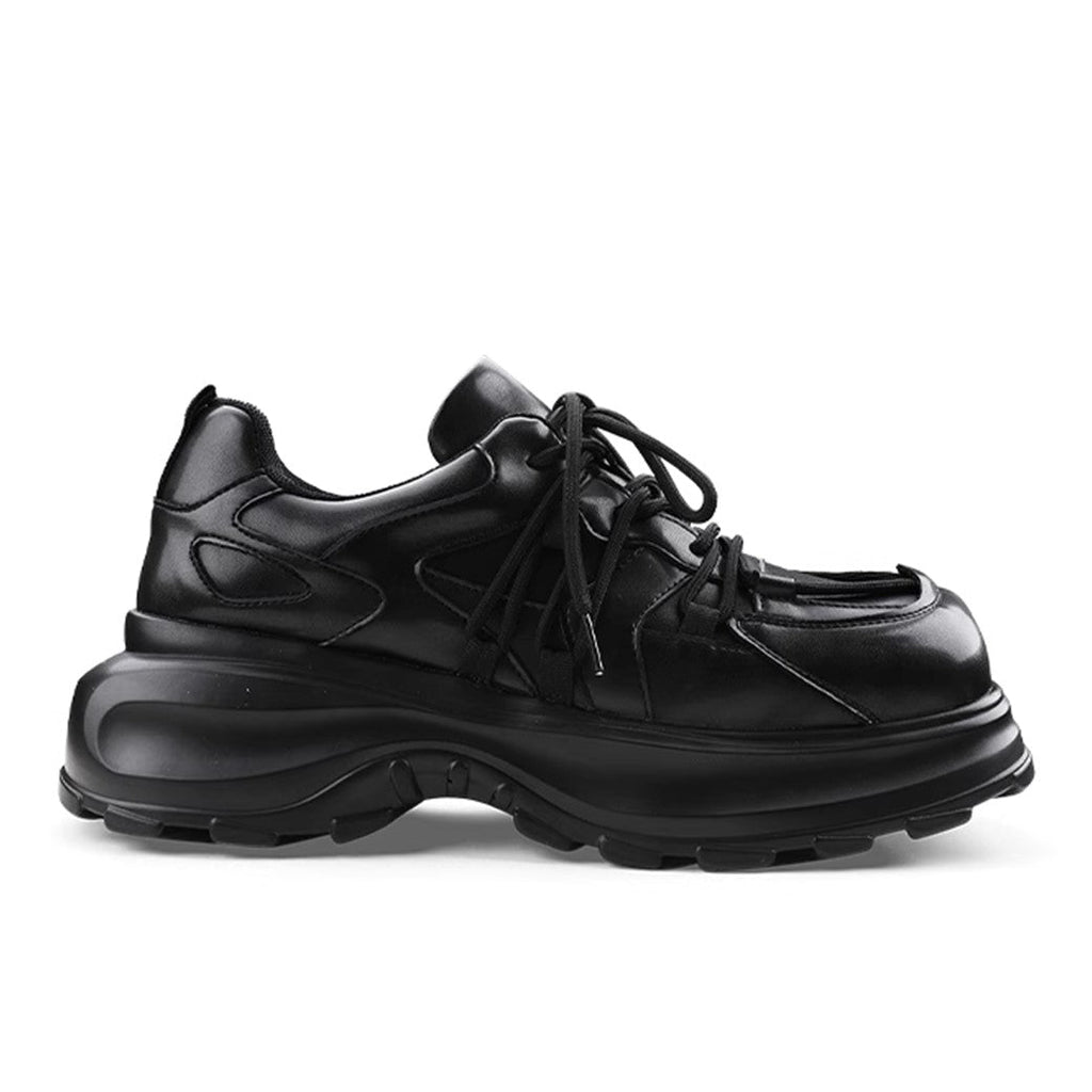 Simple black color thick sole silhouette leather sneakers  OR0888
