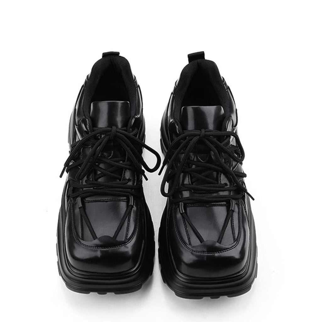 Simple black color thick sole silhouette leather sneakers  OR0888
