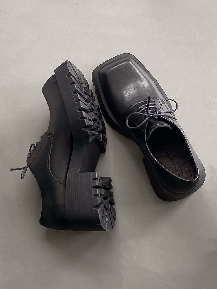 Thick bottom square toe leather shoes  OR0890