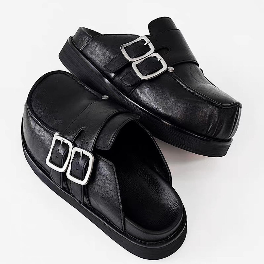 Double belt design slip-on style black shoes  OR0891