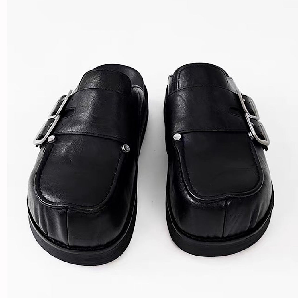 Double belt design slip-on style black shoes  OR0891