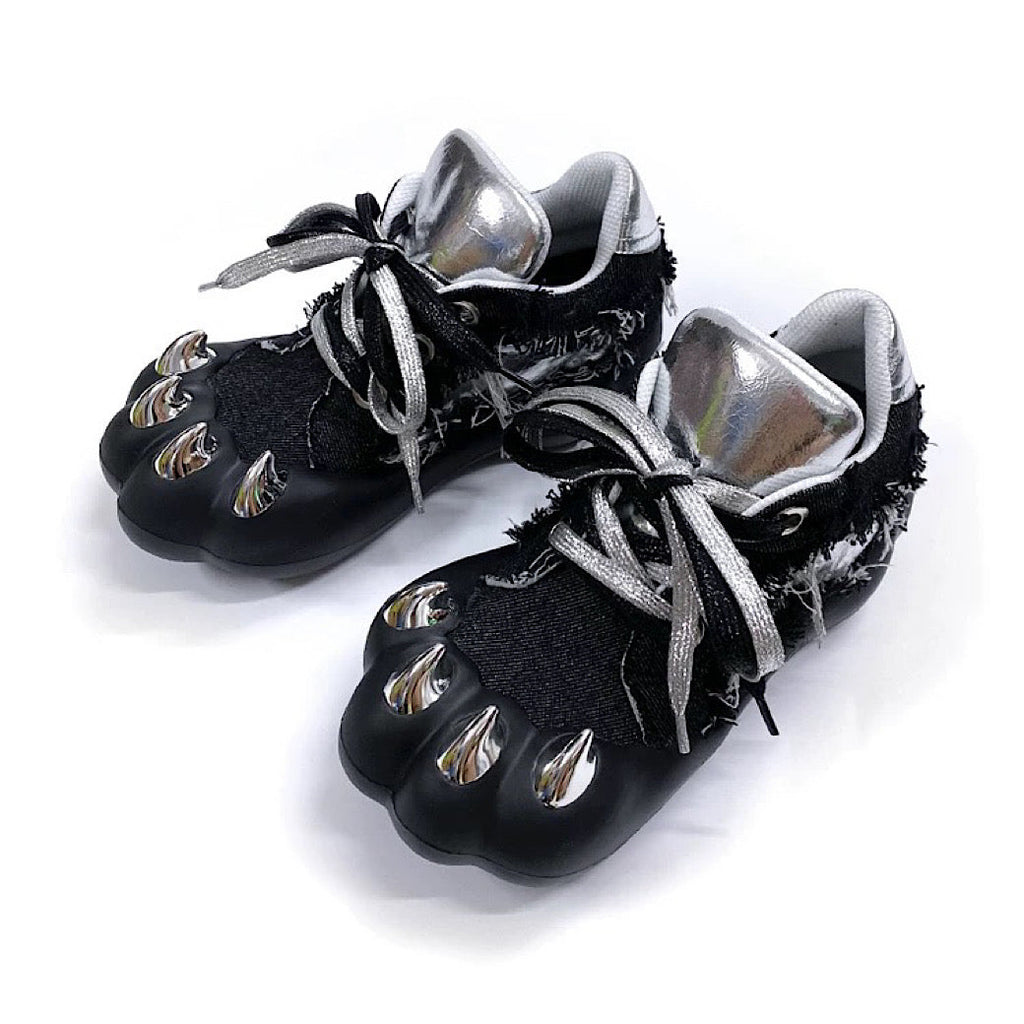 Animal claw-like design upper volume denim damage sneakers  OR0893