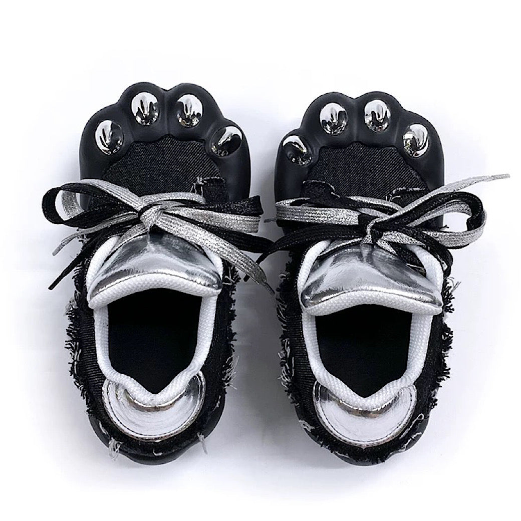 Animal claw-like design upper volume denim damage sneakers  OR0893