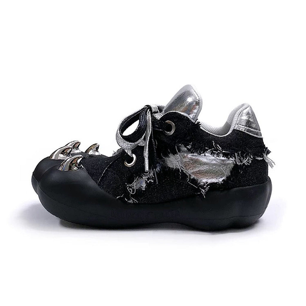 Animal claw-like design upper volume denim damage sneakers  OR0893