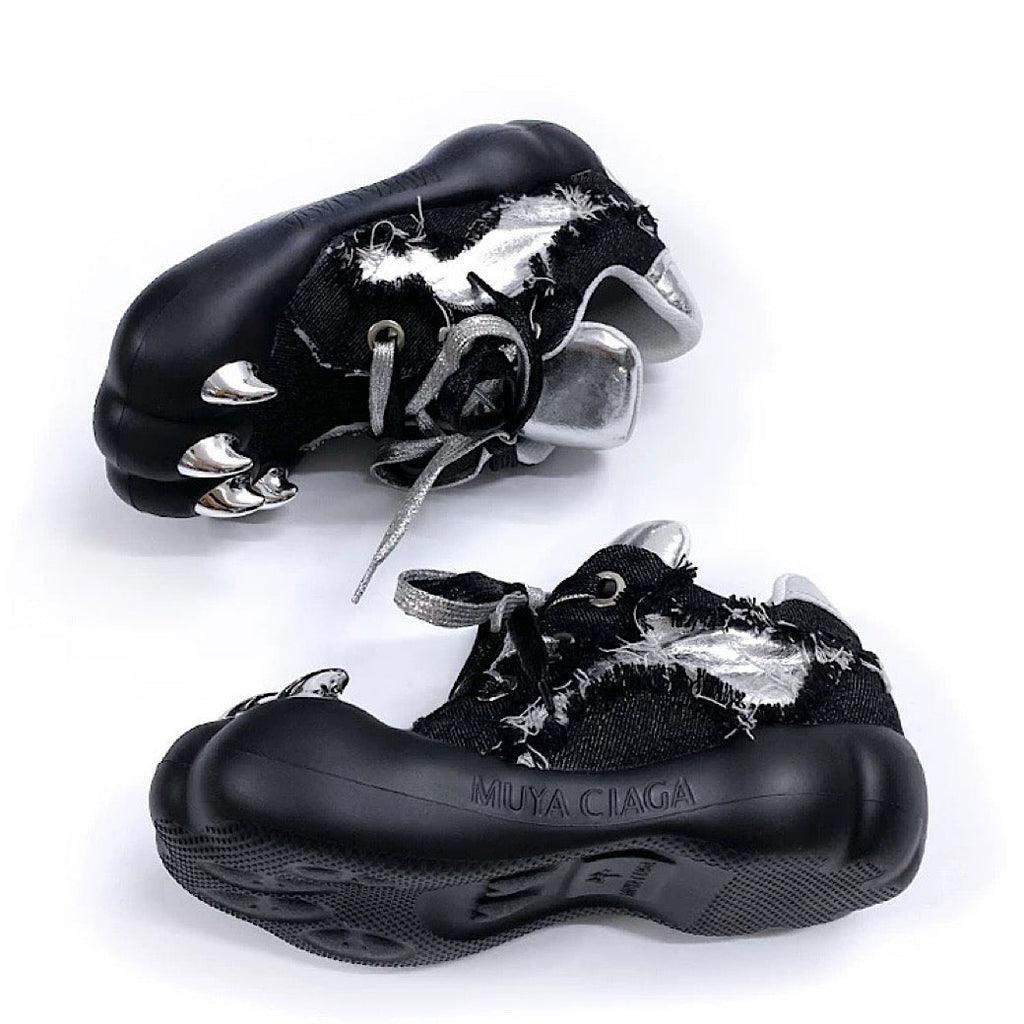 Animal claw-like design upper volume denim damage sneakers  OR0893